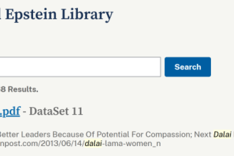 十四世达赖在爱泼斯坦档案中被提及168次