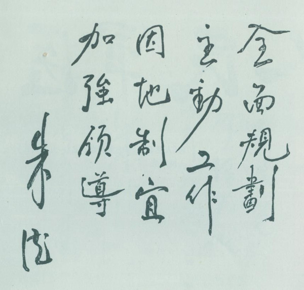 朱德：“全面规划，主动工作，因地制宜，加强领导”