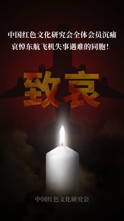 中国红色文化研究会全体会员沉痛哀悼东航飞机失事遇难的同胞！