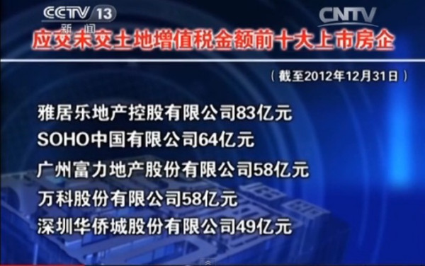 央视批土增税黑洞：任志强潘石屹王石秦晓名列前茅