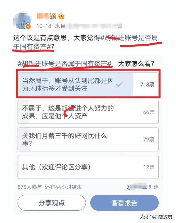 胡总编的账号属于胡总编还是国家？网友用投票给出答案！