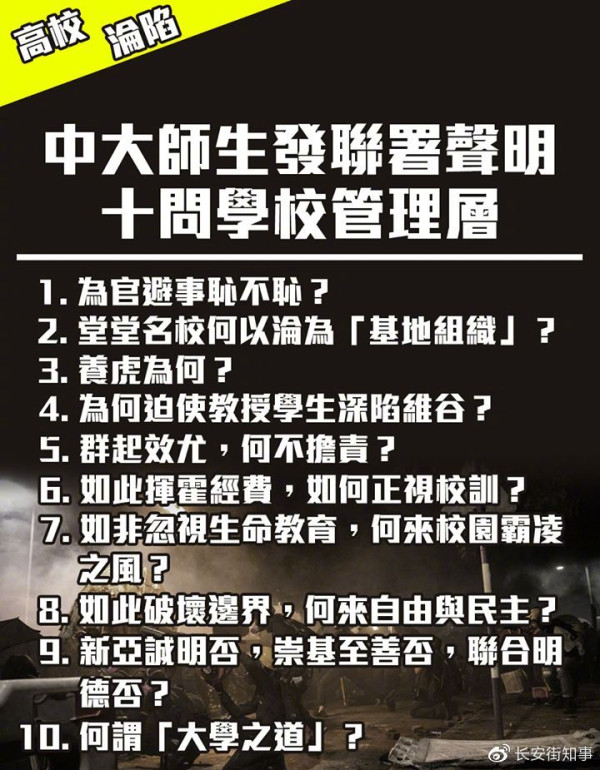 港中大师生十问管理层：容不下一面五星红旗？