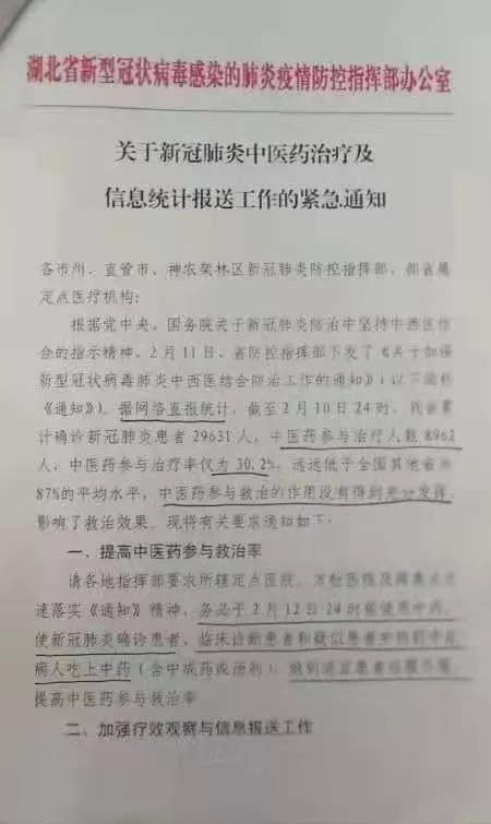 【震惊】湖北承认中医药作用未得到充分发挥,参与率仅30% ,已严令限期改正
